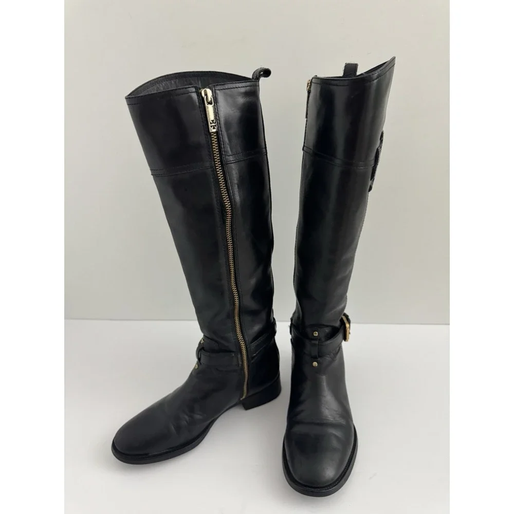 Tory Burch Blaire Size 6 M‎ Leather Womens Riding Boots Black